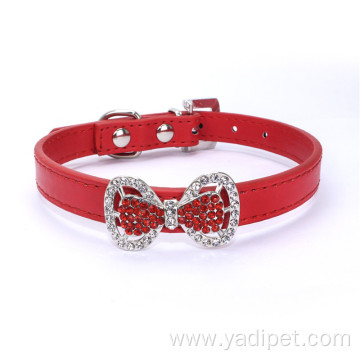 Best Sell PU leather luxury bowknot dog collar